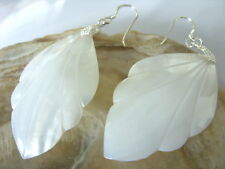7,4 cm 925 Silber Ohrringe weiße Perlmutt Blatt Ohrhänger Earrings 53 x 31 mm