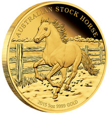 Goldmünze Australian Stock Horse 2015 - Australien - im Holz-Etui - 5 Oz PP