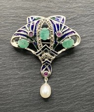 Brosche Jugendstil  Smaragd