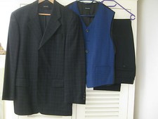 Anzug Benvenuto 48 M schwarz blau kariert Weste Hose Sakko Hochzeit Kommunion