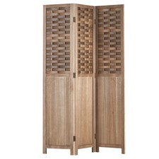 Paravent Raumteiler 3 teilig Holz Trennwand Rattan Sichtschutz Braun