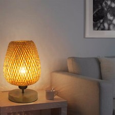 2X Nacht Tisch Lampe Lese Leuchten Wohn Schlaf Zimmer Beleuchtung Stoff Holz E27