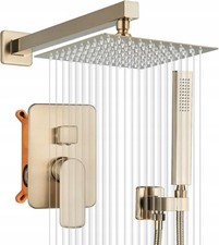 JUNSOTTOR Duschsystem Unterputz Duscharmatur Set Gebürstetes Gold 12 Zoll Dusche