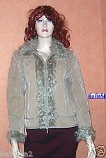 beige Velourjacke mit Zottelfell Gr. 34/36