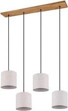 Holz Pendelleuchte Pendellampe 4 x E27 Stoffschirm beige Hängelampe Textilkabel 