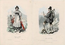 KOSTÜMKUNDE: Tracht aus Oberbayern / Miesbach, 2 Farbtafeln, um 1885