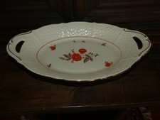 Vintage Porzellan Servierschale 33 cm – Blumendekor, Goldrand, 2 Henkel –
