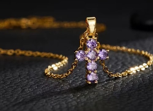 Goldene halskette kreuz lila - kreuz,