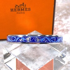 Vintage Hermes Emaille Armreif Armband blau Emaille botanisch Silberrand 65 mit Box