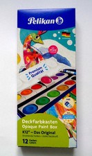 PELIKAN Malkasten Deckfarbkasten K12 blau 12 Farben + Deckweiß