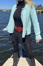 Schöne kurze Strickjacke Gr.M/L Smilla türkis 54%BW 36%PA grobstrick Taschen