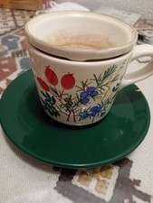 Teetasse mit Aufsatz Blumen und Früchte blau rot Wächtersbach