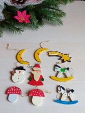 9x Holz Christbaumschmuck