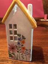Windlicht Haus Blumen Keramik
