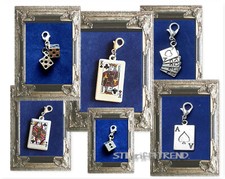 CHARM ANHÄNGER SPIELKARTEN HERZ PIK BUBE DAME KÖNIG AS WÜRFEL f.ARMBAND+KETTE