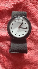 Seltene 1987er Pop Swatch PWBB101 Jet Black Uhr mit neuer Batterie