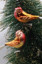 Antiker BAUMSCHMUCK  2x Vogel mit Clip mundgeblasenes Glas Handbemalung LAUSCHA