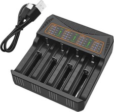 4 Slot LCD Akku Ladegerät USB
