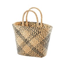 Korbtasche Einkaufstasche Flechttasche aus Seegras zweifarbig mit Henkeln Natur