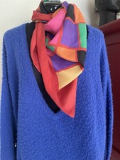 Seidentuch, Halstuch, Vintage Foulard, Seide, Rot Bunt, Unisex 