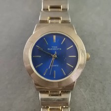 Time Elements Damen Uhr mit Blauem Zifferblatt und Goldarmband