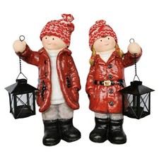 Winterkinder mit Laterne 2er Set 35cm groß Figuren Winter rot Advent Kind Junge