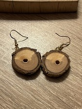 Ohrringe Holz Gold 925 Holzscheibe Schmuck Holzohrringe Unikat Handarbeit Boho