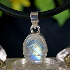 Regenbogen Mondstein Anhänger Silber 925 Weißer Labradorit 33 mm 26 ct Indien