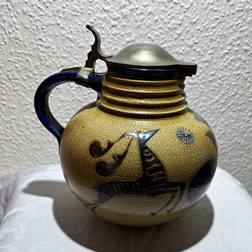 Keramik krug mit zinndeckel - keramik,
