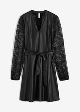 Feminines Kleid aus Lederimitat Gr. 40/42 Schwarz Partykleid Abendkleid Neu*