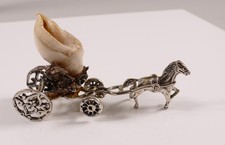 Silberfigur Silber800 Miniatur Kutsche mit Muschel Pferd Märchengespann