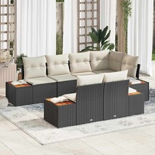 Gartensofa-set mit Kissen 7 pcs Schwarz Poly-Rattan