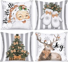 Weiß Grau Vintage Kissenbezug Weihnachten 40x40 4 Stück Retro Rustikal Deko