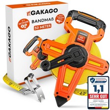 Gakago Bandmaß 50m - 3-fach übersetztes Rollmaßband Maßband Masbandrolle