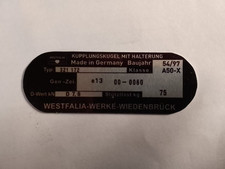 Typenschild AHK Anhängerkupplung Westfalia VW Golf 2 3 Kupplungskugel Schild 104