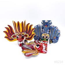 3er Set srilankische Tiki Wandmasken aus Holz handbemalt, Handarbeit | 3 Stück