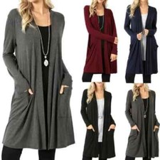 2025 NEU Damen Langarm Jacke Cardigan Strickjacke Longshirts Mantel Outwear
