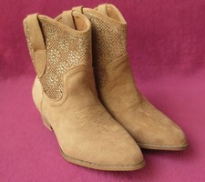 NEU: Damen Cowboy Stiefel Gr. 40 41 Strass Stiefelette beige Kurz Stiefel Boots