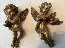 Zwei Barock-Engel Repliken vergoldet – Wanddeko – Gipsabguss – ca. 14 cm