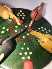 (AZ) Holz Spielzeug Pickende Hühner bunt 50er Handkreisel Motorik Vintage