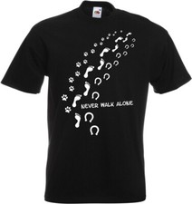 #026 Fun T-Shirt »Never walk alone« Gr. 116-152 / S-5XL Hund Pfote Pferd Hufe