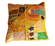 Orientalisches Sitzkissen Pouf Ottomane Kissen Gelb 60 x 60cm Handarbeit Indien