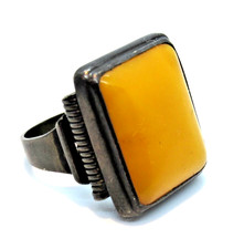 ART DECO Ring 835 Silber Bernstein Butterscotch Siegelring antik ~1920 gelb