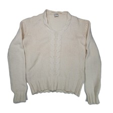 Joop! Fuzzi Lana Wolle Strick Pullover Damen L Weiß Made in Italy Zopfmuster