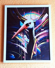 Modernes Wandbild mit Storch – Kunstdruck  im futuristischen Stil – gerahmt