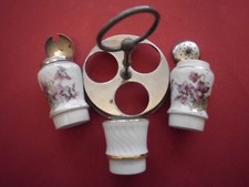 MENAGE 4 tlg. VEILCHEN ca 1890 Ständer 14 Pfeffer, Senf 8,5, Salz 5 JUGENDSTIL