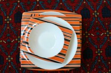 Konvolut  Geschirr orange/schwarz  60er 70er Vintage Camping (11 Teile)