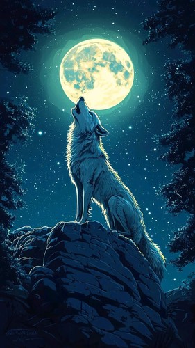 Wolf bei vollmond poster - wolf,