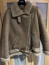 Zara Double Face Cream faux Leather Aviator Biker Jacket 