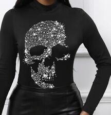 LÄSSIGER LANGARM ROLLI SKULL TOTENSCHÄDEL STRASSAUFDRUCK GR.M TURTLENECK PULLI?
